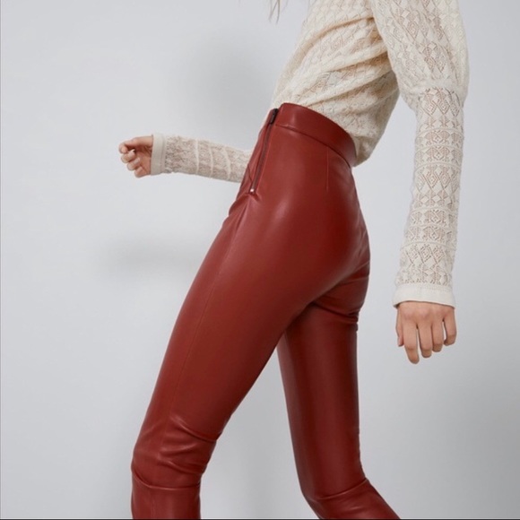 zara red leather leggings